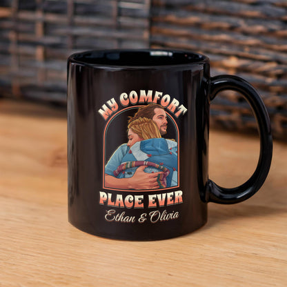 My Comfort Place Personalized Couple Mug - Custom Cartoon Photo with Names