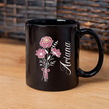 Personalized Cartoon Portrait Mug - Custom Photo with Name & Floral