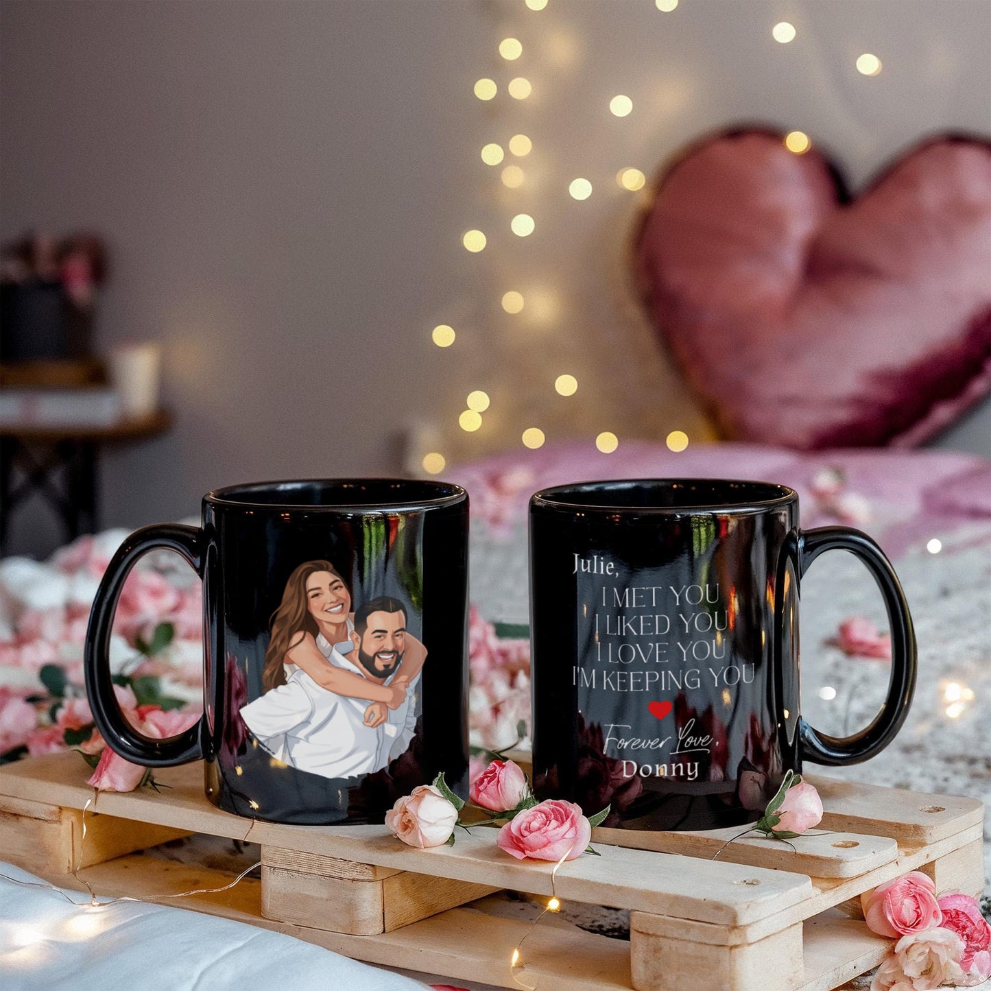 Personalized Black Couple Mug - Custom Cartoon I Met You I Love You Mugs