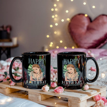Happy Birthday Personalized Mug - Custom Cartoon Photo with Name & Message