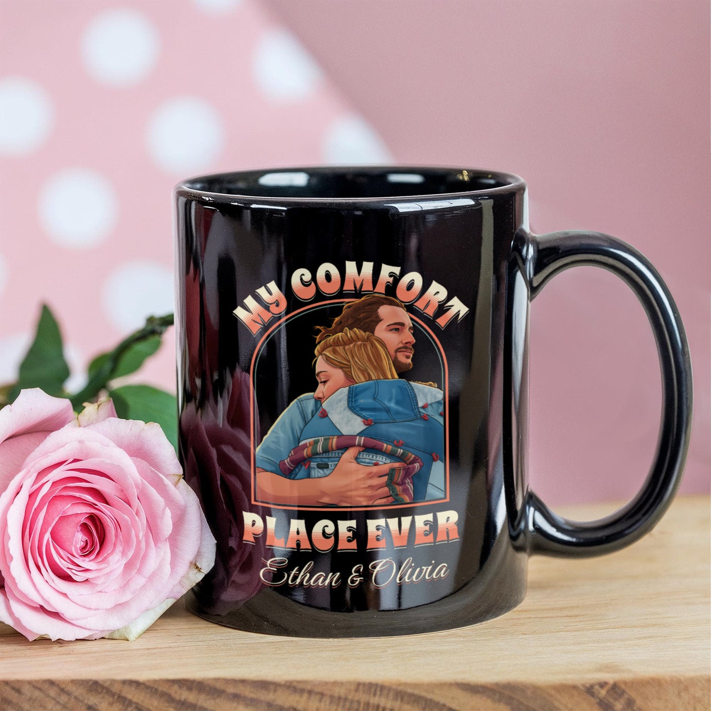 My Comfort Place Personalized Couple Mug - Custom Cartoon Photo with Names