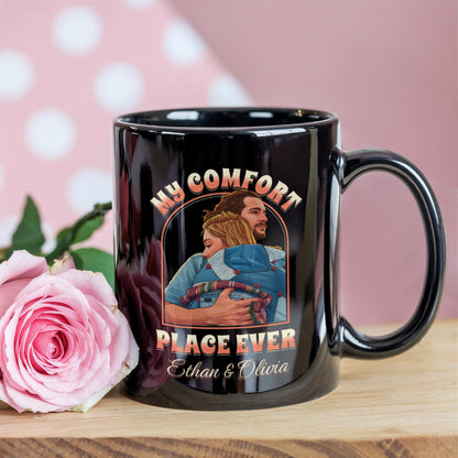 My Comfort Place Personalized Couple Mug - Custom Cartoon Photo with Names