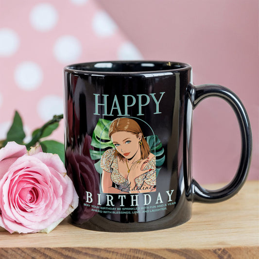 Happy Birthday Personalized Mug - Custom Cartoon Photo with Name & Message