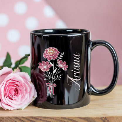 Personalized Cartoon Portrait Mug - Custom Photo with Name & Floral