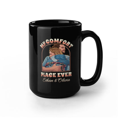 My Comfort Place Personalized Couple Mug - Custom Cartoon Photo with Names