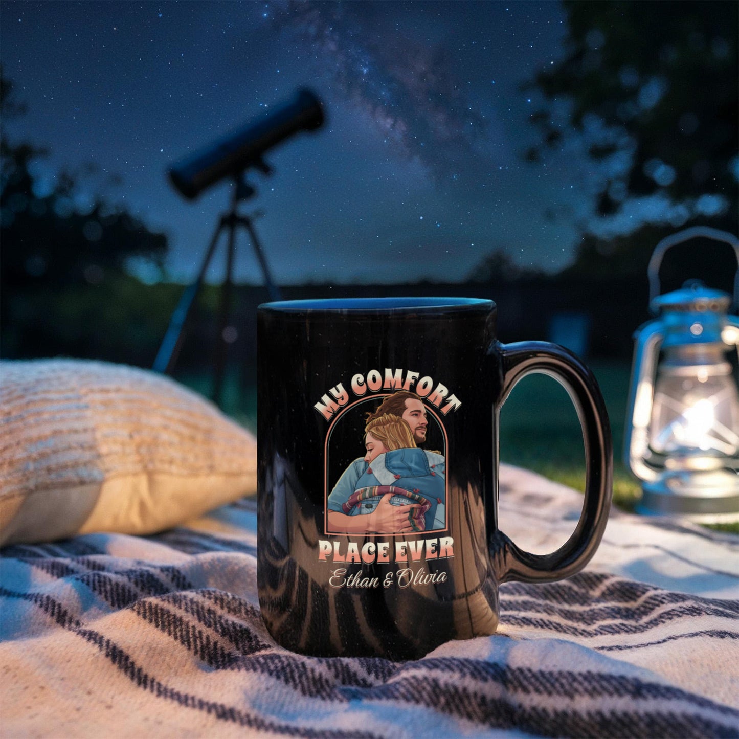 My Comfort Place Personalized Couple Mug - Custom Cartoon Photo with Names