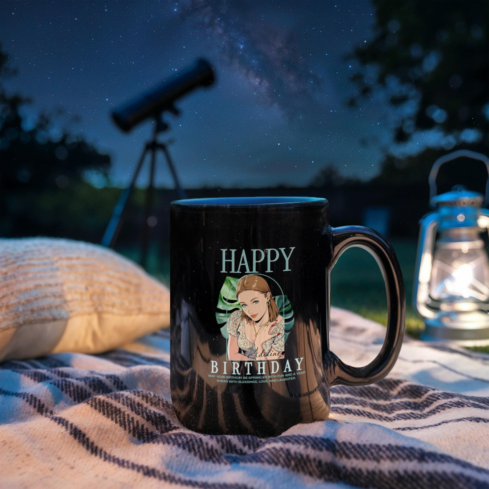 Happy Birthday Personalized Mug - Custom Cartoon Photo with Name & Message