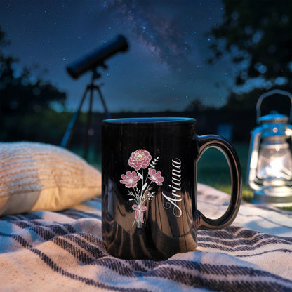 Personalized Cartoon Portrait Mug - Custom Photo with Name & Floral