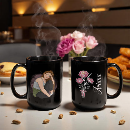 Personalized Cartoon Portrait Mug - Custom Photo with Name & Floral