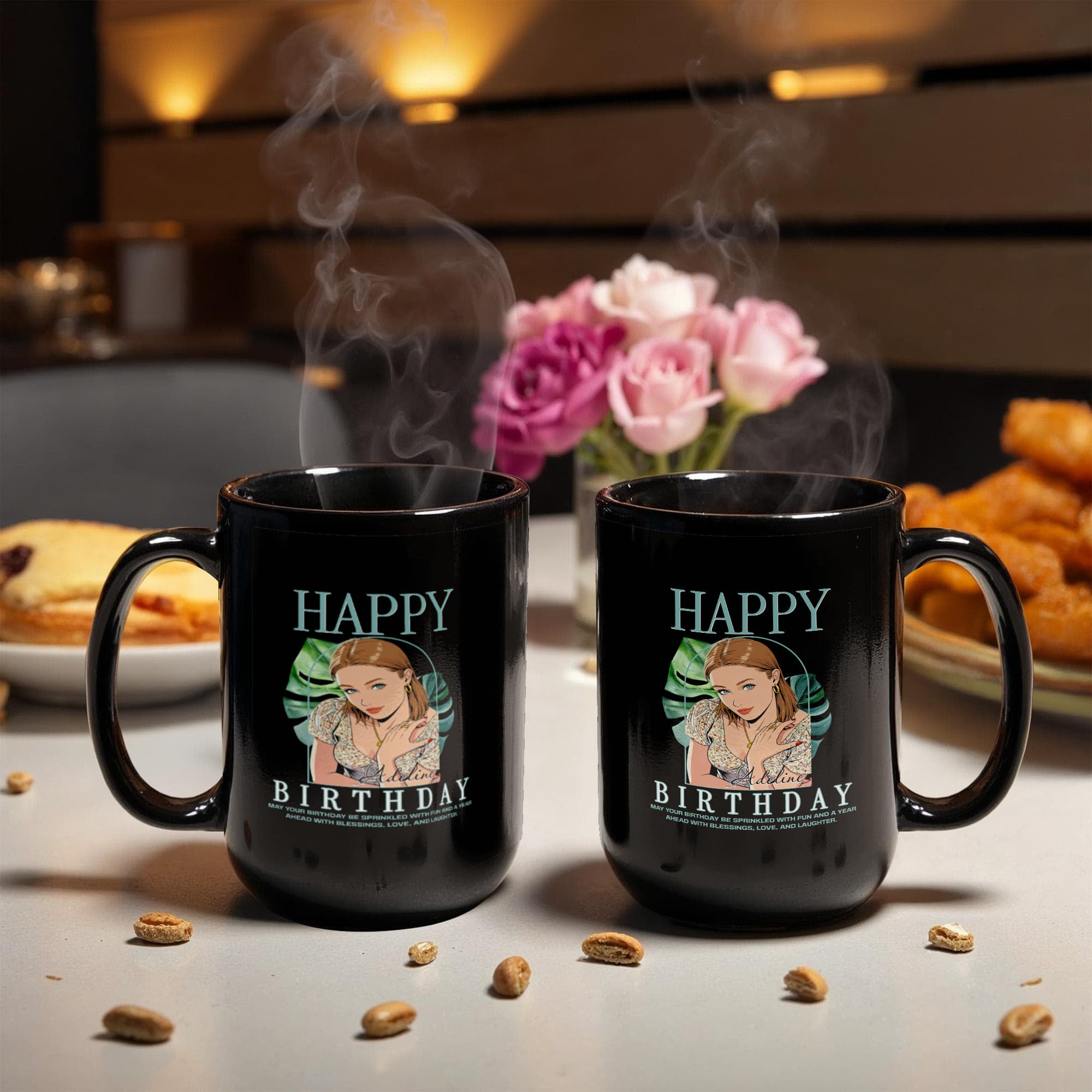 Happy Birthday Personalized Mug - Custom Cartoon Photo with Name & Message