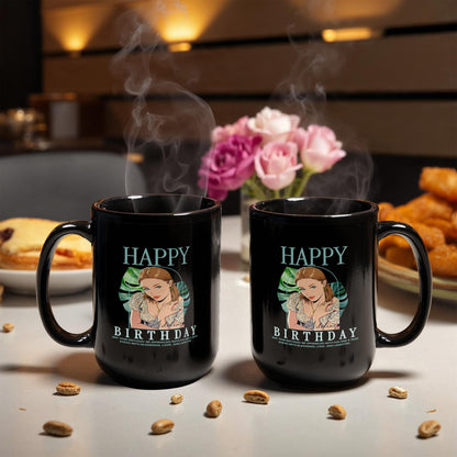 Happy Birthday Personalized Mug - Custom Cartoon Photo with Name & Message