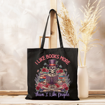 Book Lovers tote bag from a side angle