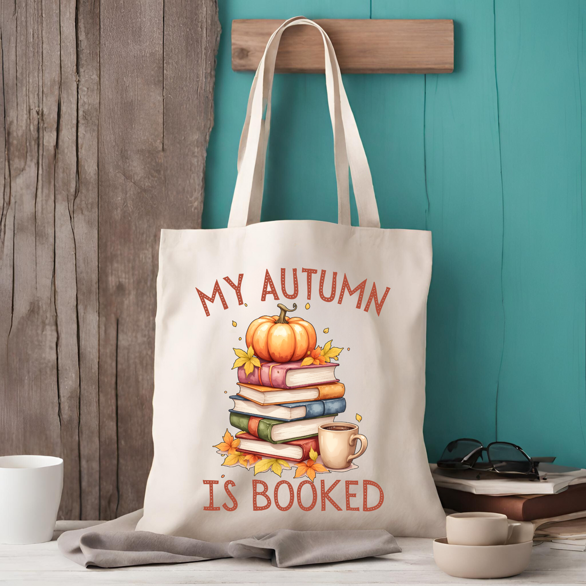 Bookish Canvas tote bag, front view