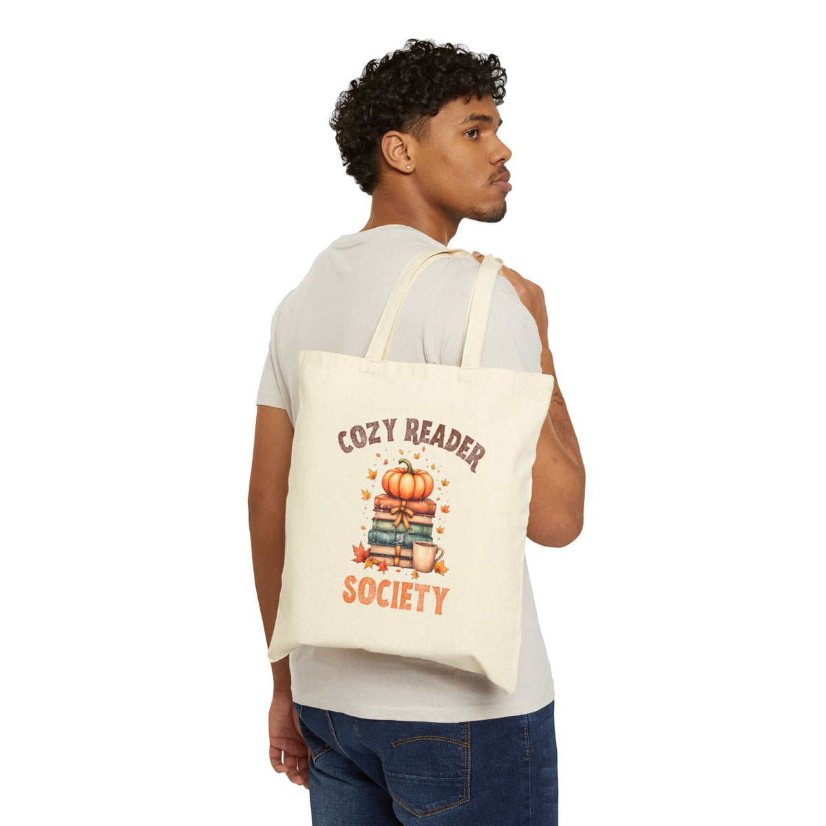 Cozy Reader Society Book tote bag in close-up detail