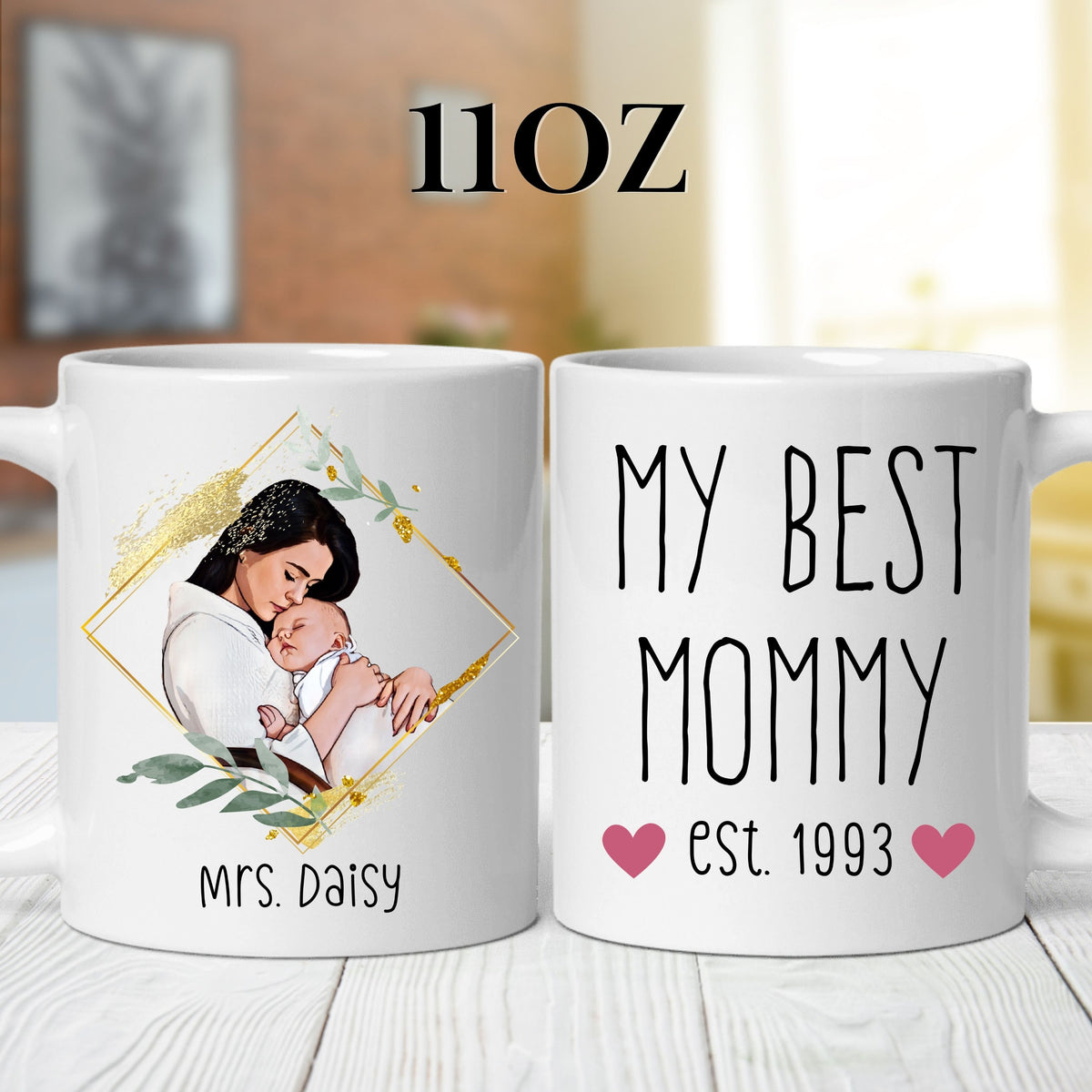 Custom Cartoon Photo Mug for Mom mug in a lifestyle setting