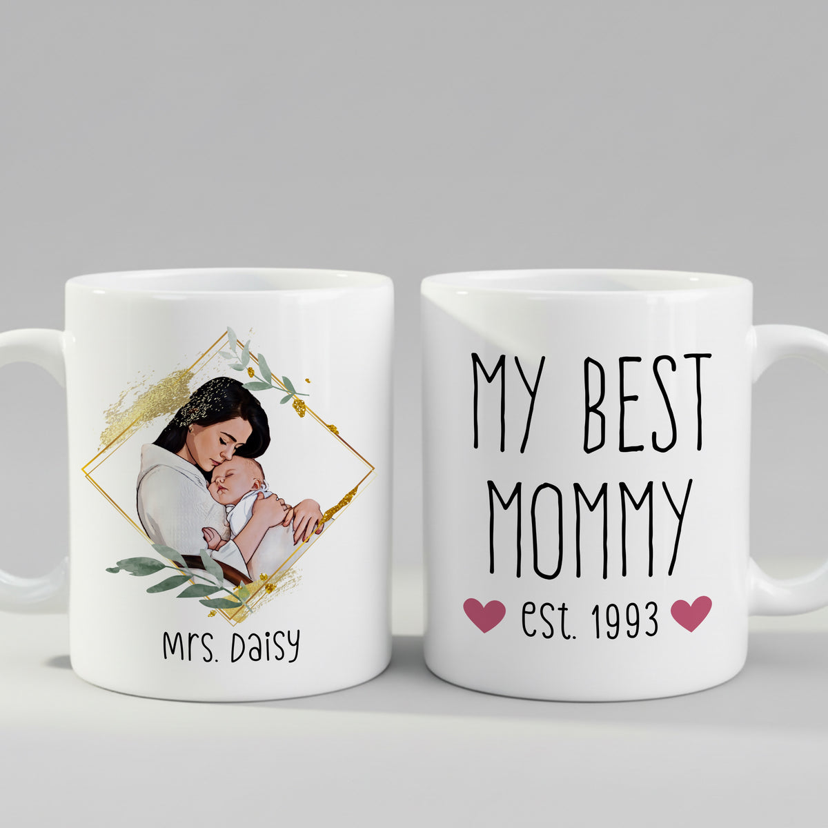 Custom Cartoon Photo Mug for Mom mug from a side angle