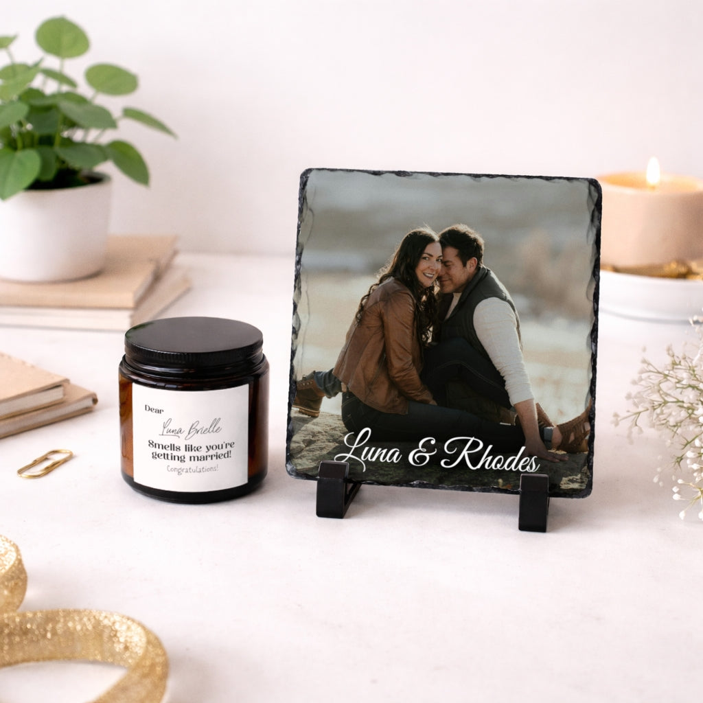 Custom Engagement gift set, front view