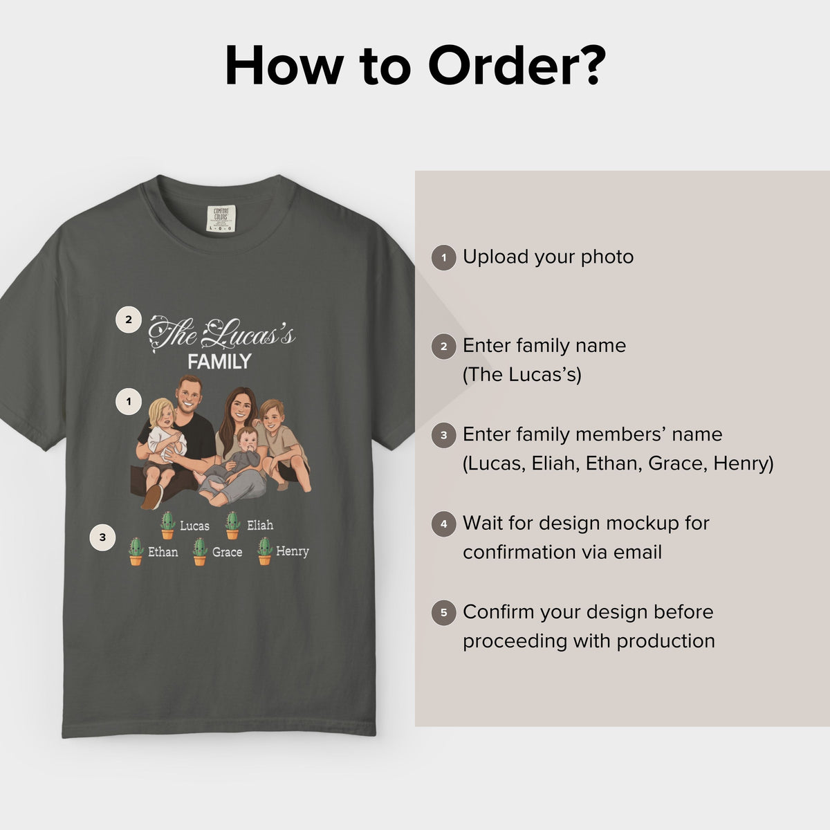 Design confirmation preview for the Custom Family Shirt shirt print