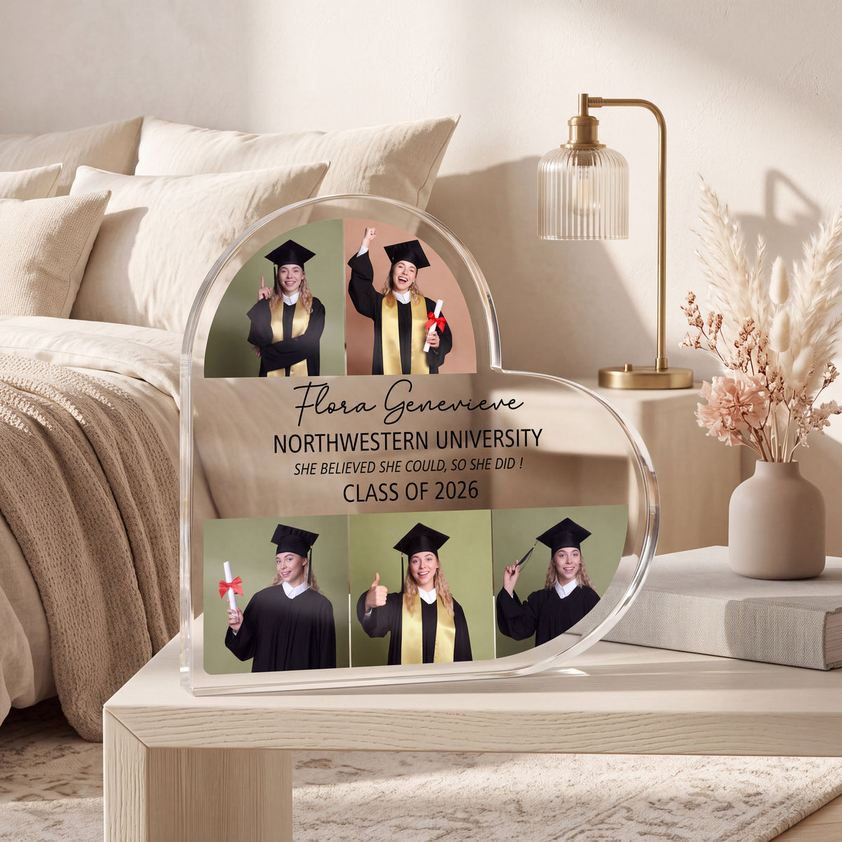 Custom Heart Acrylic Graduation Friend plaque in close-up detail