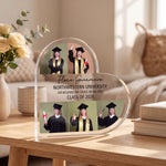 Custom Heart Acrylic Graduation Friend plaque held in hand