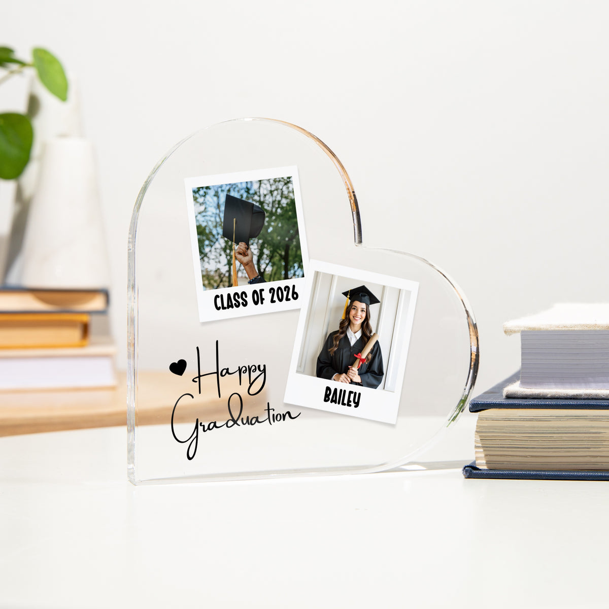 Custom Heart Acrylic plaque, front view on white background