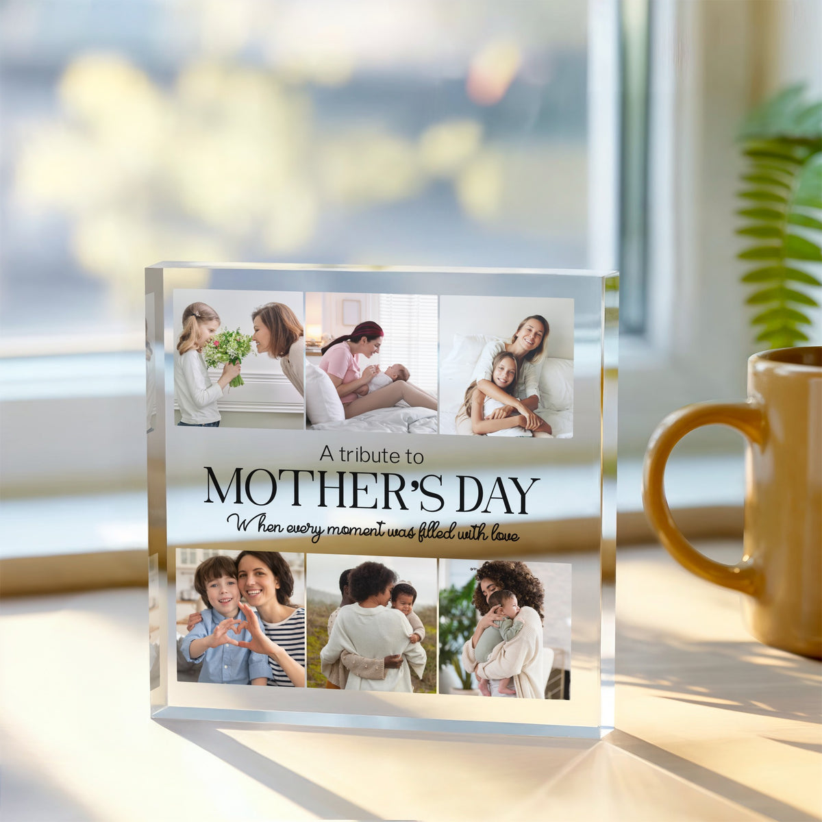 Custom Mother's Day Acrylic plaque, front view on white background