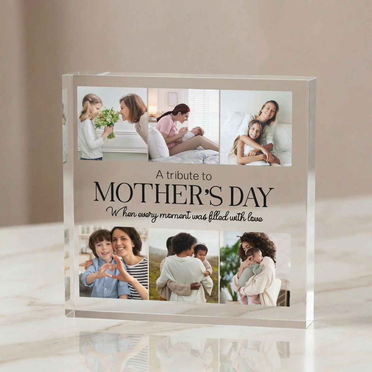 Custom Mother's Day Acrylic plaque from a side angle