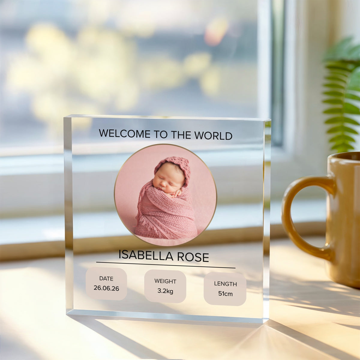 Custom Photo Acrylic plaque, front view on white background