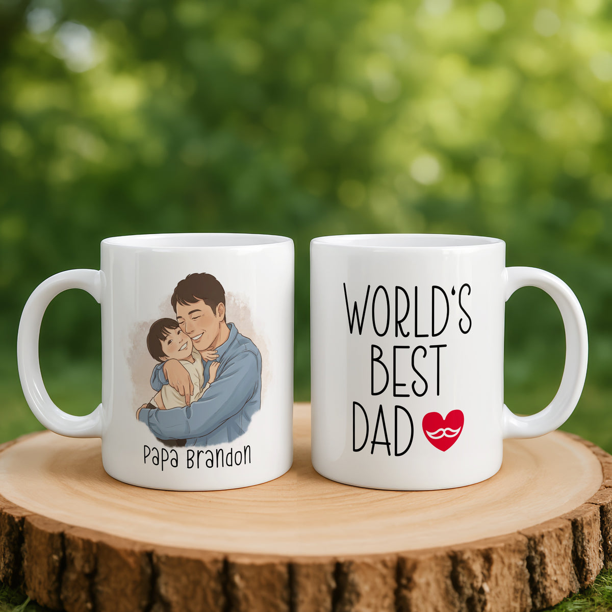 Custom Photo Cartoon Mug for Dad, Father's Day Gift mug in close-up detail