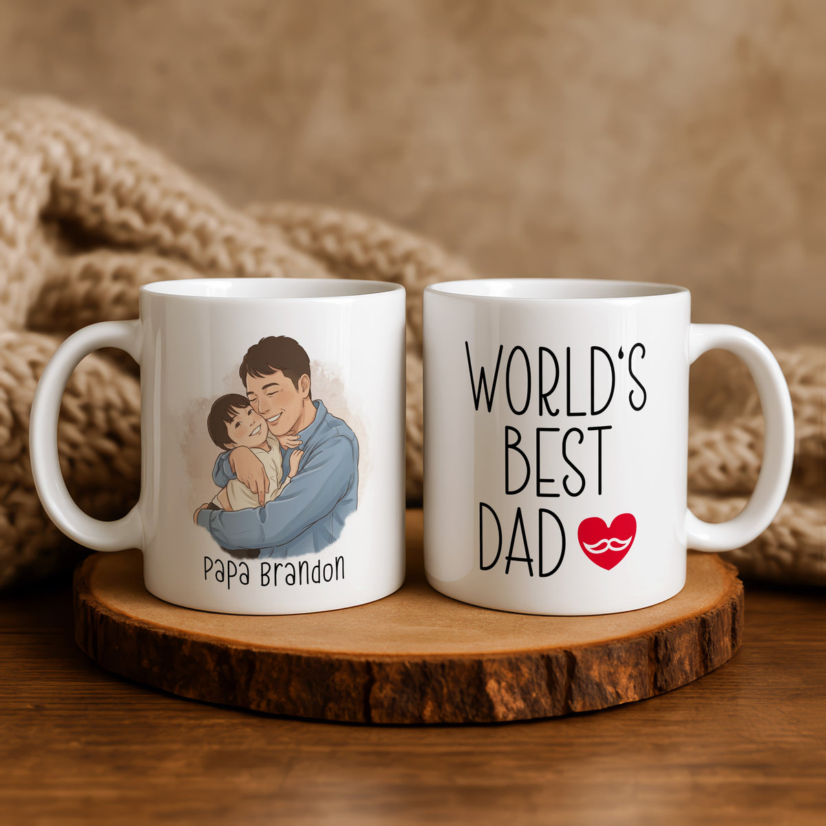 Custom Photo Cartoon Mug for Dad, Father's Day Gift mug held in hand