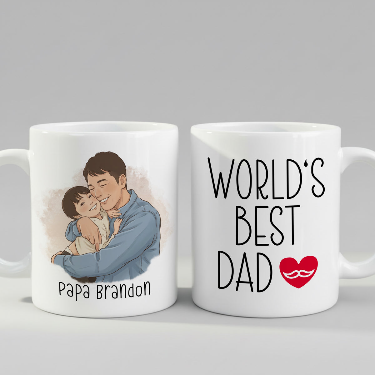 Custom Photo Cartoon Mug for Dad, Father's Day Gift mug from a side angle
