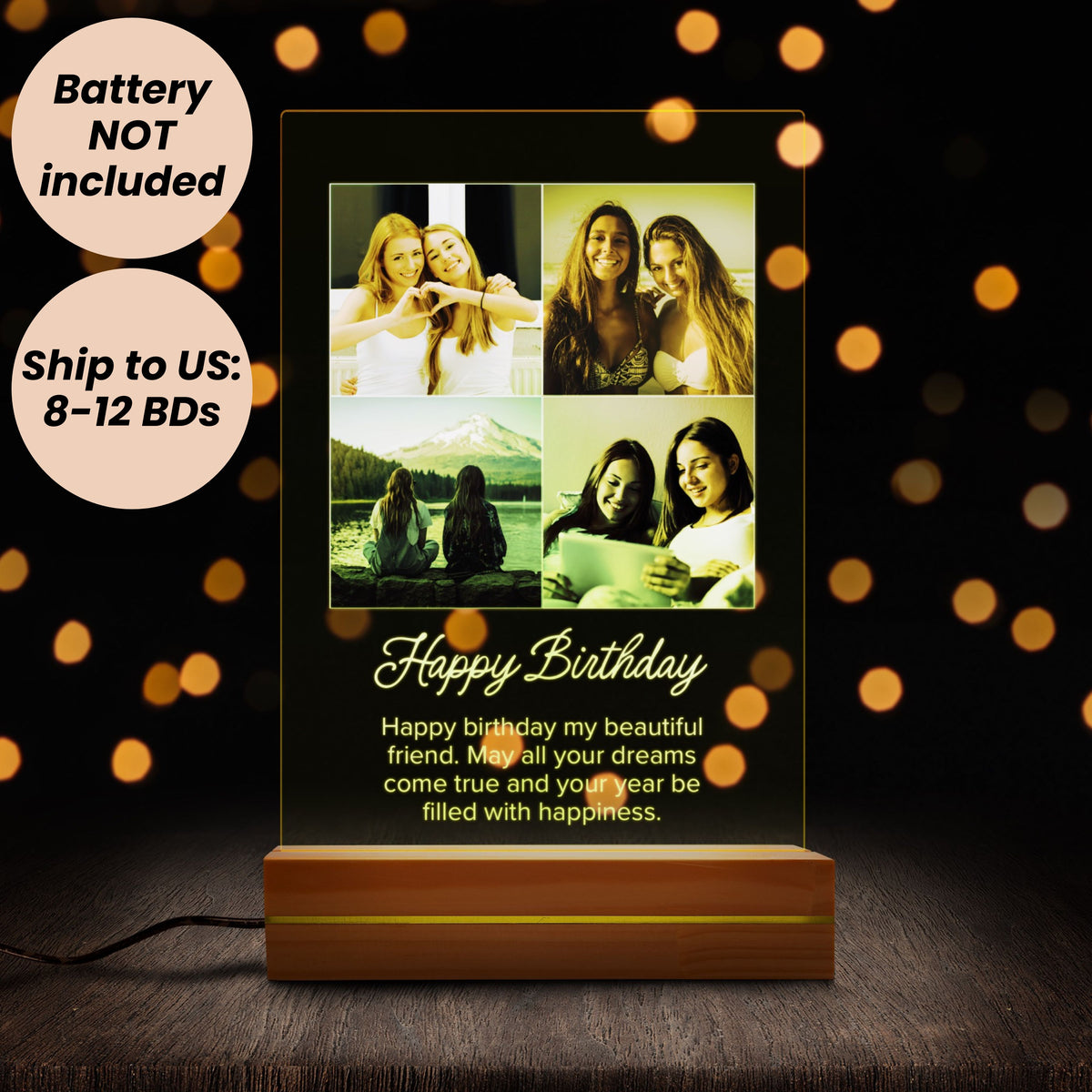 Custom Photo Night Light for Best Friend Birthday night light from a side angle