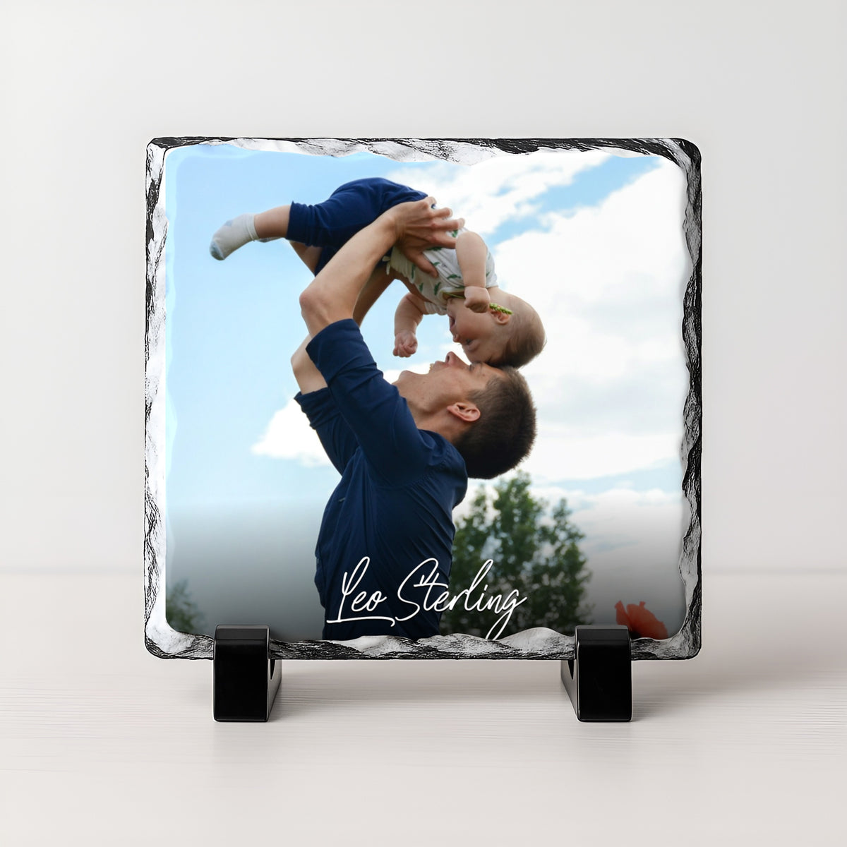 Custom Photo Slate & Candle gift set from a side angle