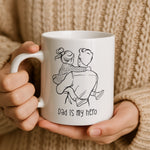 Dad Is My Hero mug held in hand