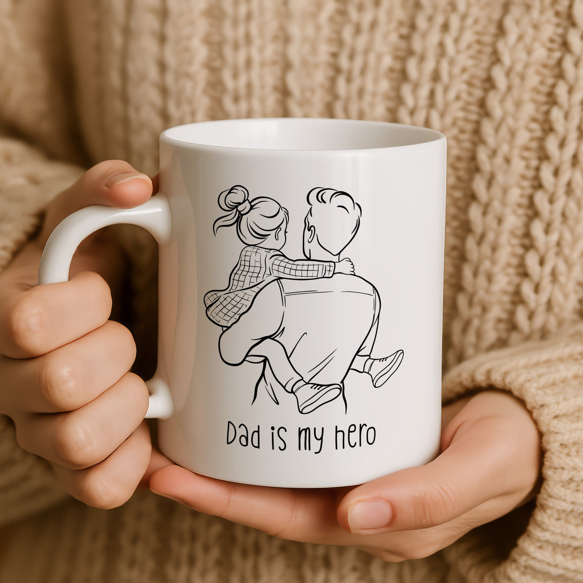 Dad Is My Hero mug held in hand