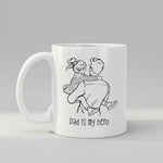 Dad Is My Hero mug, front view on white background