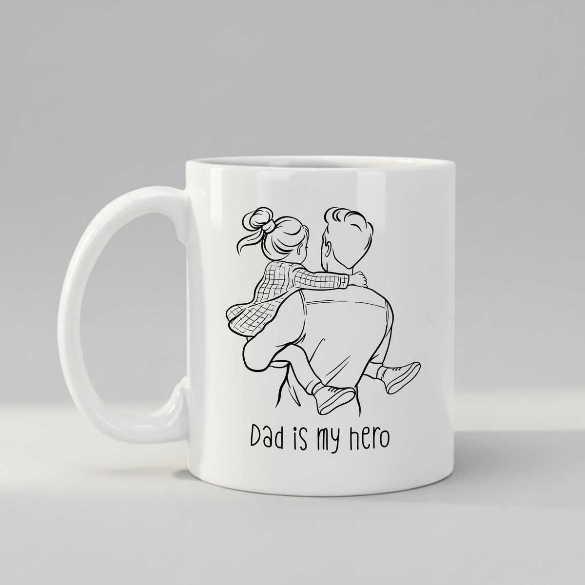 Dad Is My Hero mug, front view on white background