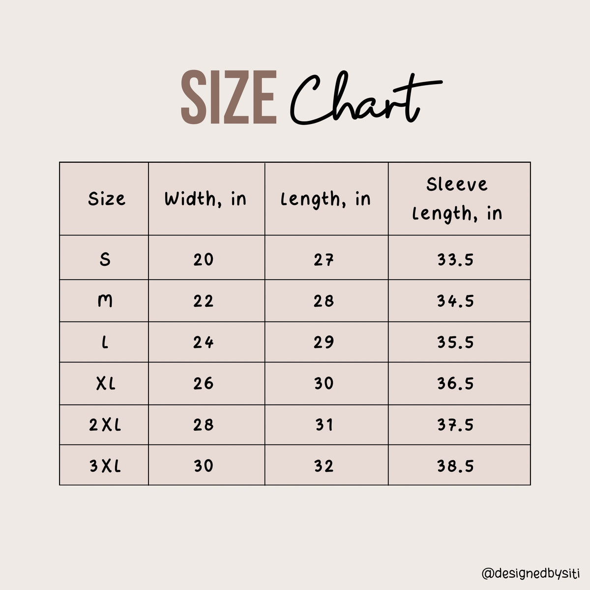 Size chart for the Floral sweatshirt