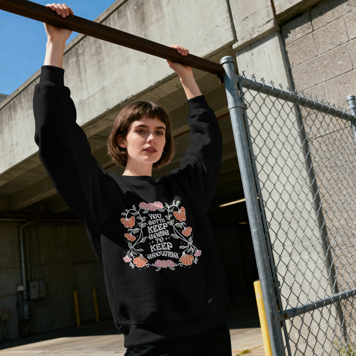 Floral Sweatshirt Gift for Her sweatshirt in close-up detail