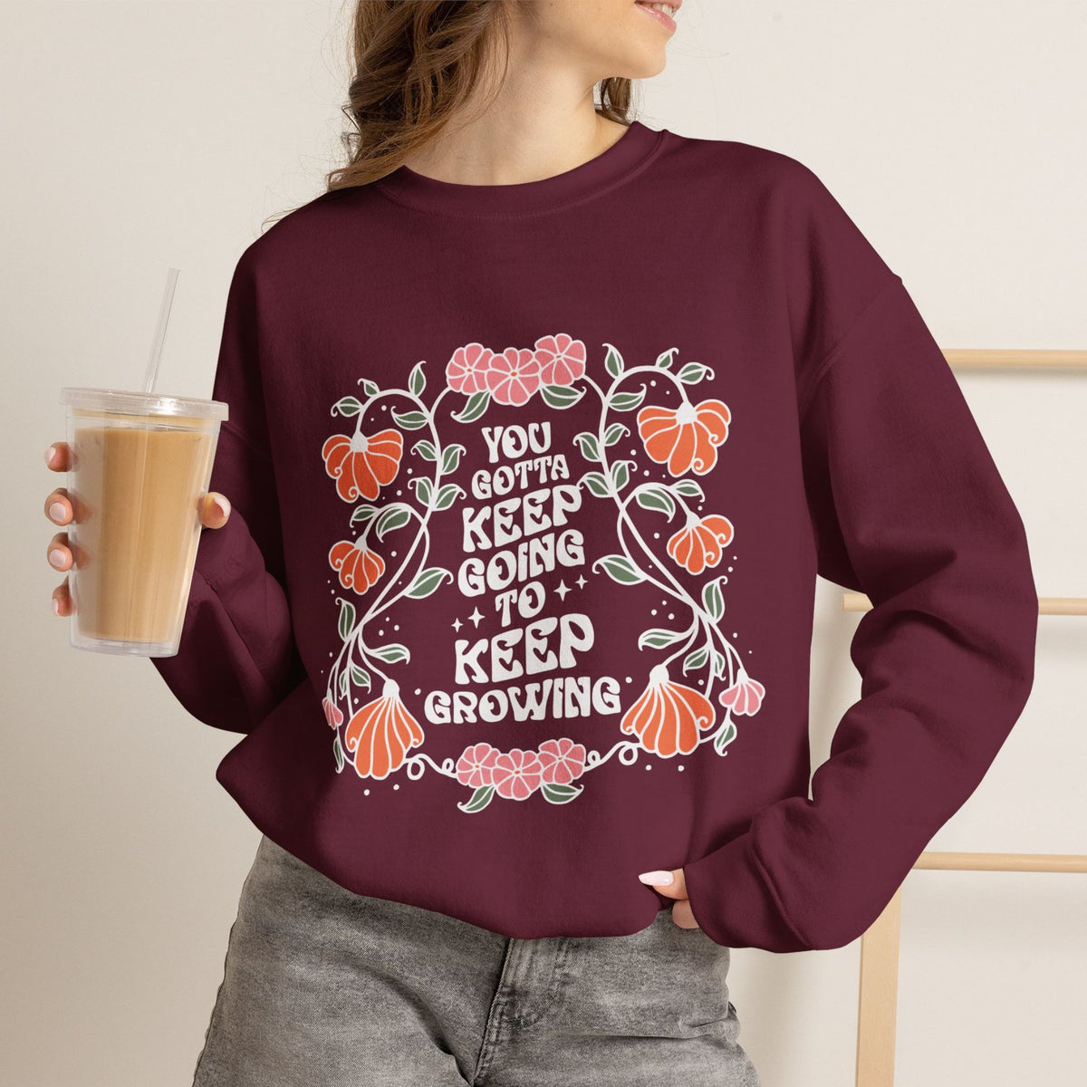 Floral Sweatshirt Gift for Her sweatshirt folded and held