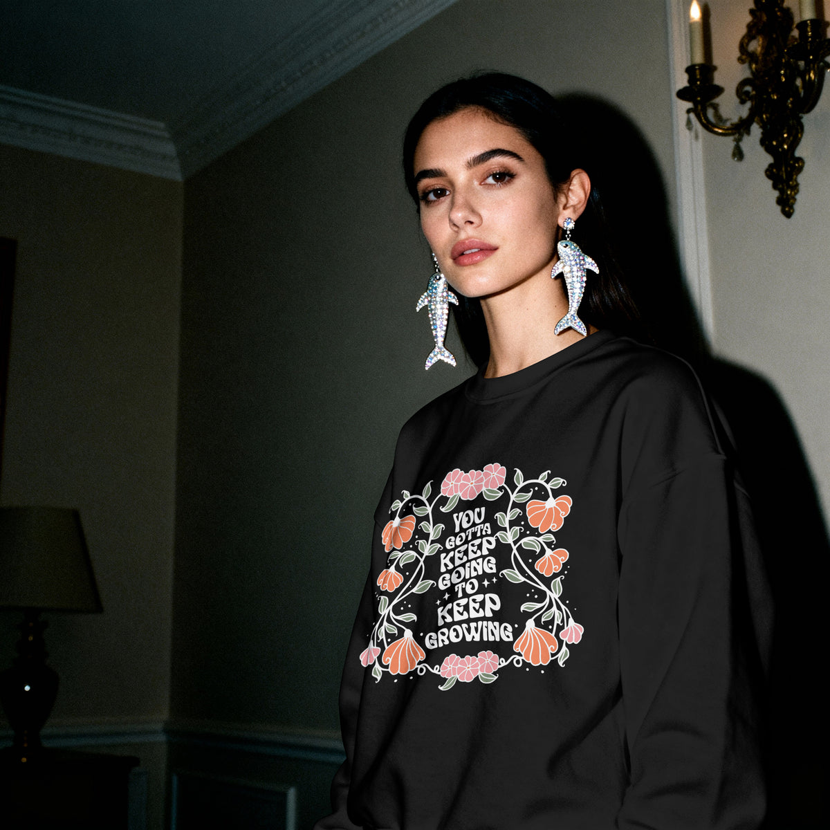 Floral Sweatshirt Gift for Her sweatshirt worn in a lifestyle setting