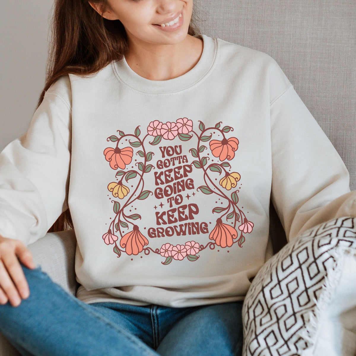 Floral Sweatshirt Gift for Her sweatshirt from a side angle