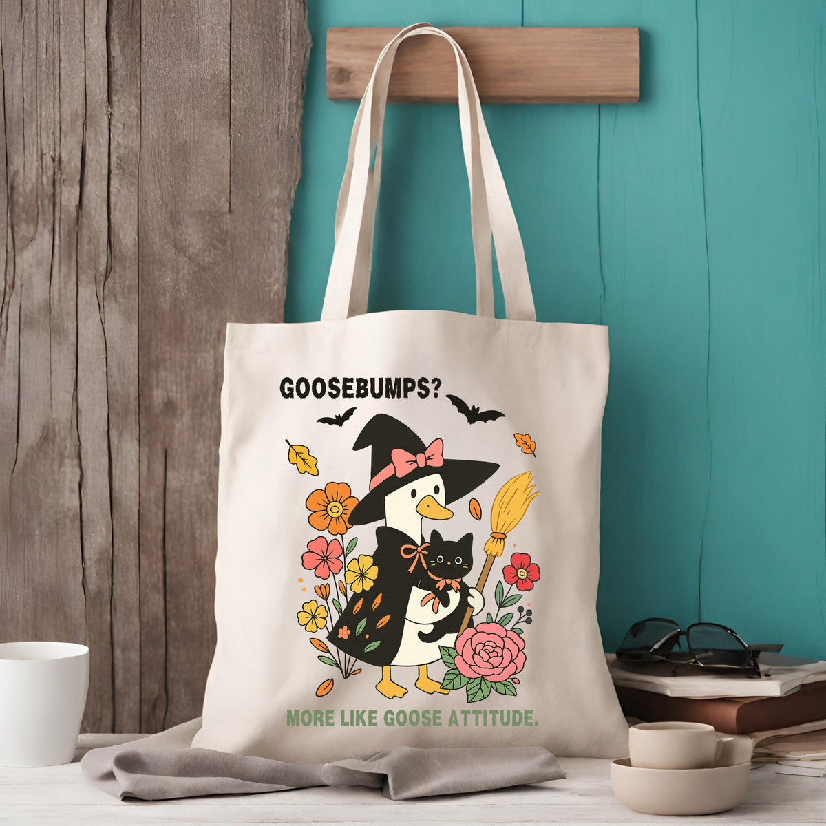 Funny Halloween Witch Goose tote bag, front view