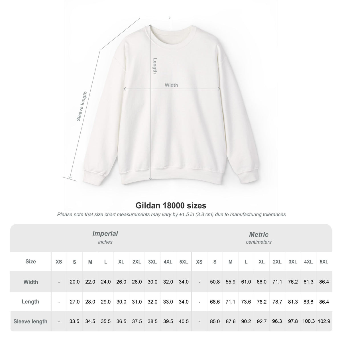 Size chart for the My Comfort Place Personalized Couple sweatshirt