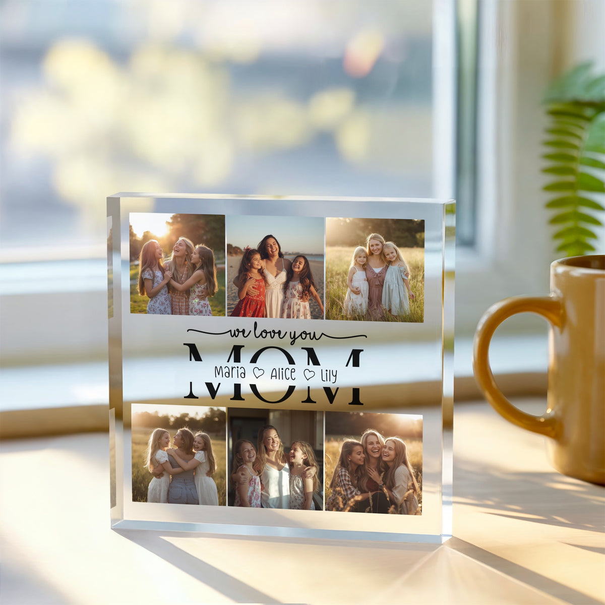 Personalised Acrylic Photo Plaque for Mom plaque, front view on white background