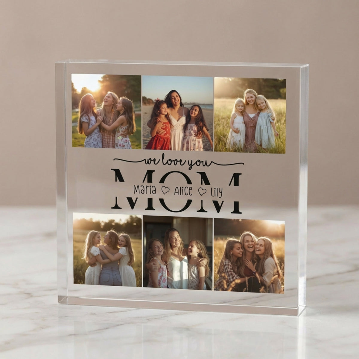 Personalised Acrylic Photo Plaque for Mom plaque from a side angle
