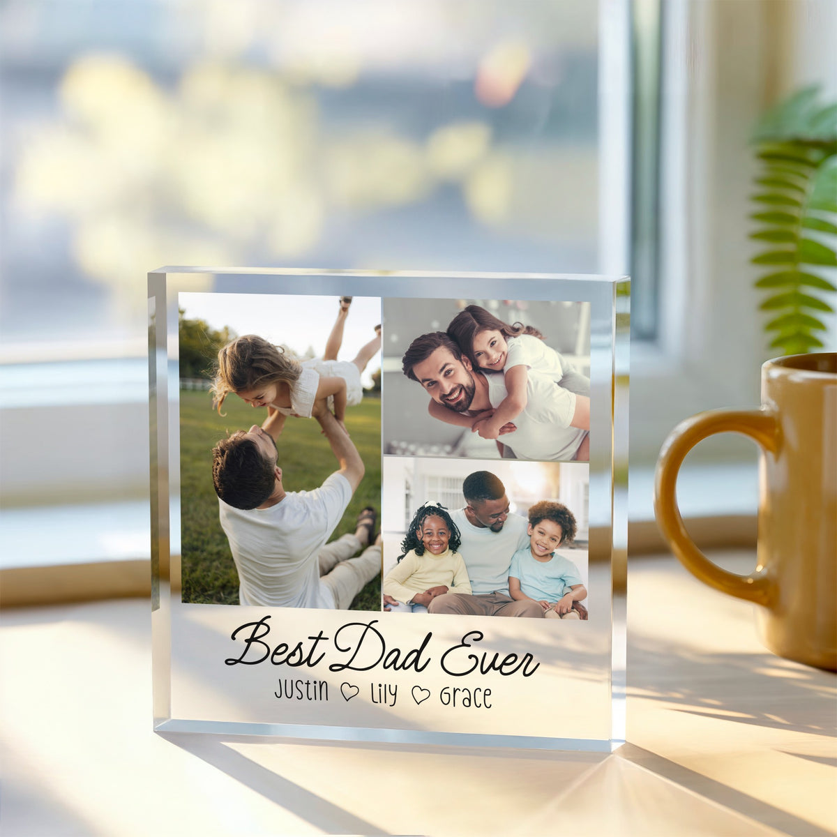 Personalised Acrylic Photo Plaque for Dad plaque, front view on white background