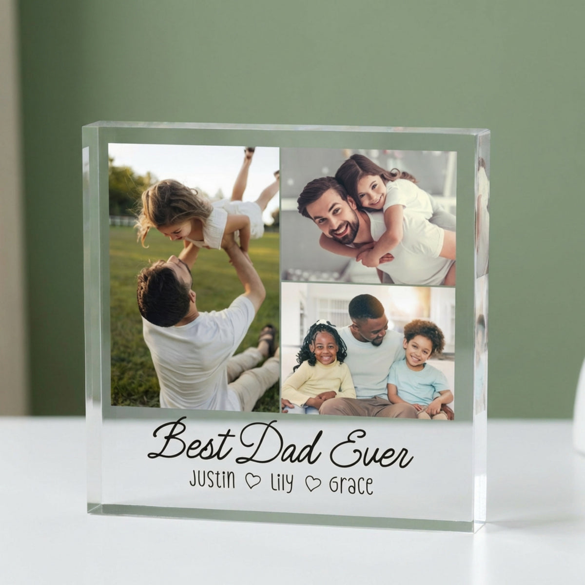 Personalised Acrylic Photo Plaque for Dad plaque from a side angle