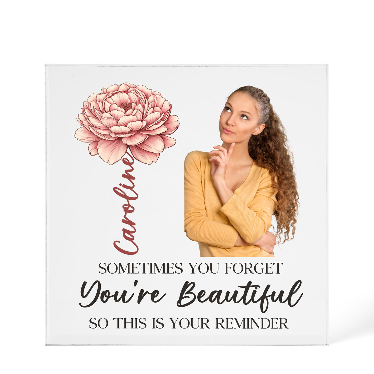 Personalised Acrylic Photo design shown as a 6x6 acrylic block version
