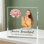 Personalised Acrylic Photo plaque in close-up detail